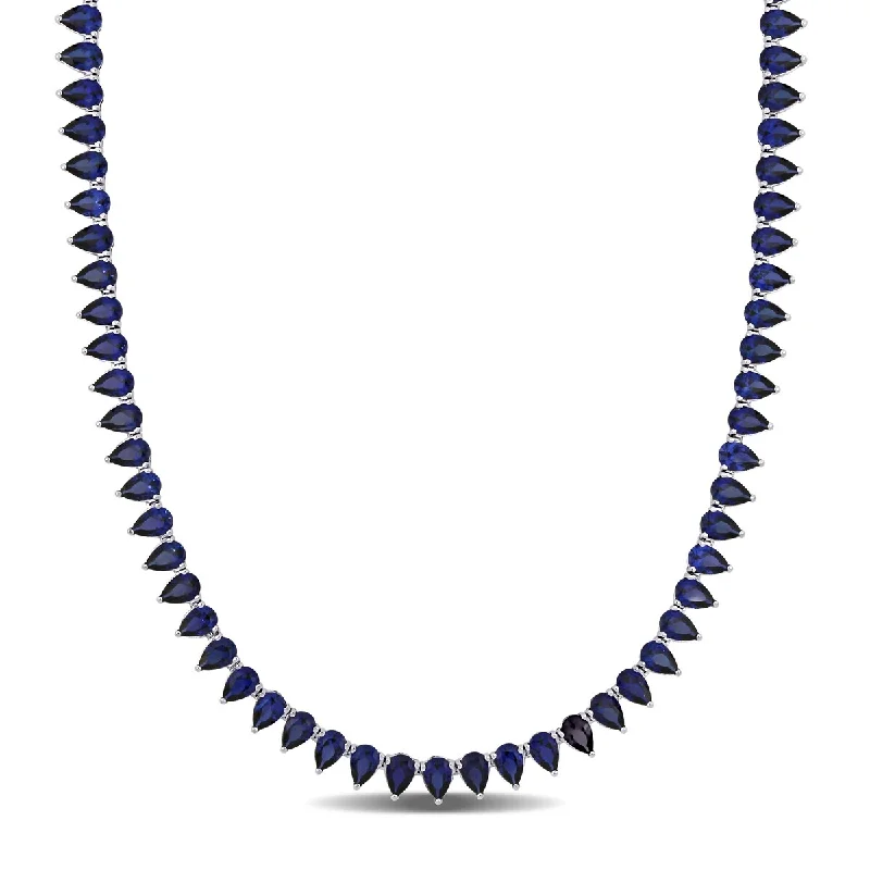 Floating gem necklaces-Miadora 44 1/2ct TGW Created Blue Sapphire Tennis Necklace in Sterling Silver