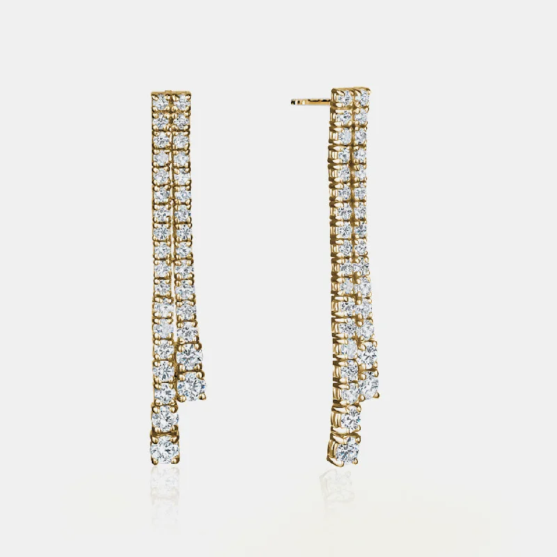 Curved shape earrings-Graduated Diamond Double Tennis Earrings