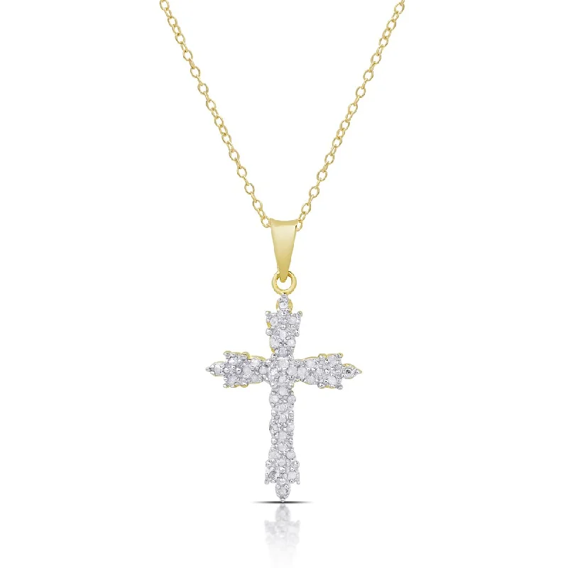 Agate stone necklaces-Finesque Gold over Silver or Sterling Silver 1/4ct TDW Diamond Cross Necklace