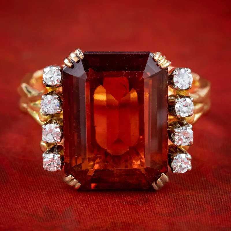 Pinch band rings-Vintage Citrine Diamond Ring 7ct Citrine Circa 1960