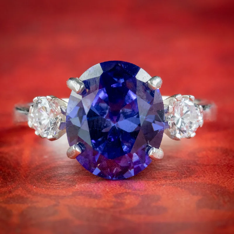 Cluster gem rings-Edwardian Style CZ Tanzanite Trilogy Ring Silver