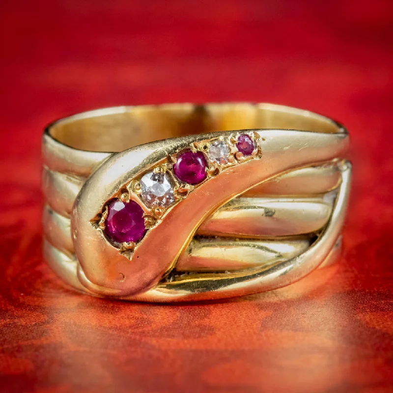 Clear quartz rings-Antique Victorian Ruby Diamond Snake Ring Circa 1890