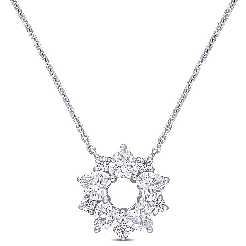 Wide weave necklaces-Miadora 1 3/8ct DEW Heart-cut Moissanite Floral Station Necklace in 14k White Gold - 13.3 mm x 17 in x 12.6 mm