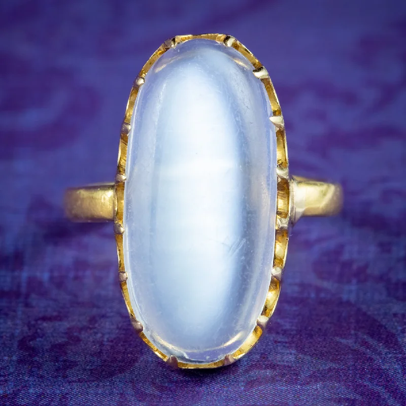 Solid gold rings-Antique Victorian Moonstone Ring 6ct Moonstone