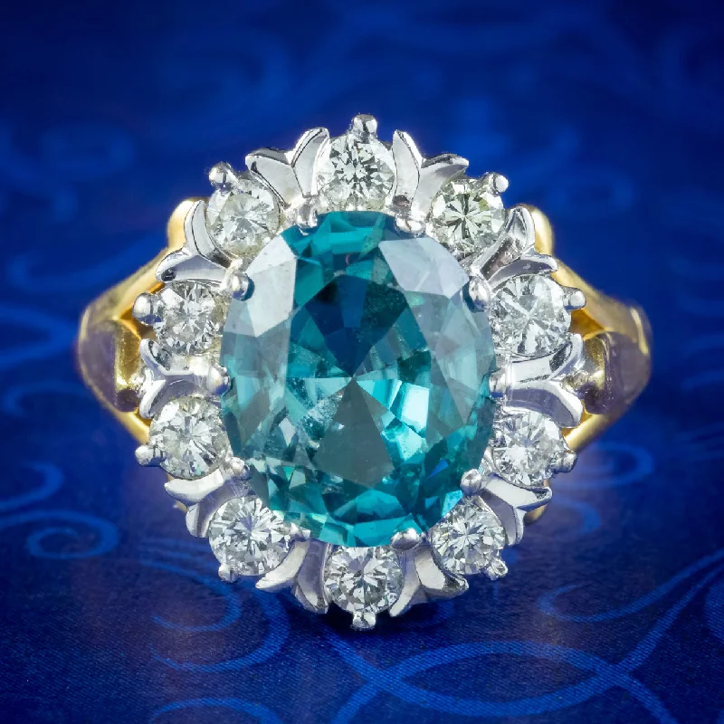 Subtle pearl rings-Vintage Blue Zircon Diamond Cluster Ring 3ct Zircon