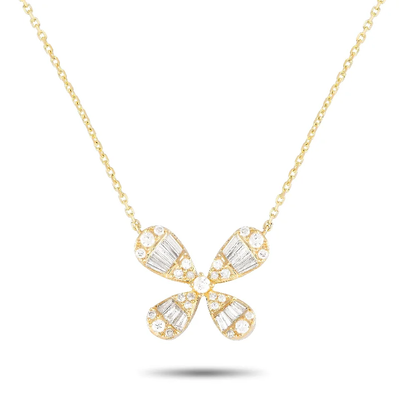 Topaz necklaces-Yellow Gold 0.75ct Diamond Four Petal Flower Necklace PN15415-Y Length 16 Inch