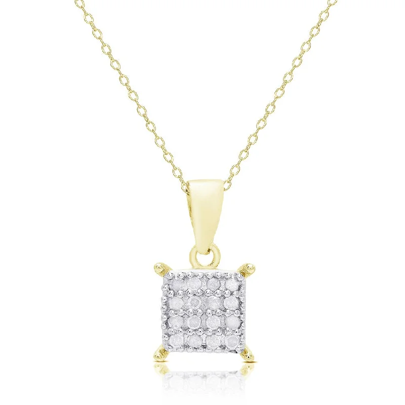 Solid stone necklaces-Finesque Sterling Silver or Gold Over Silver Diamond Accent Square Necklace