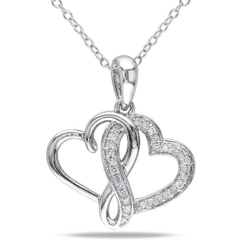 Engraved name necklaces-Miadora Sterling Silver 1/ 6ct TDW Diamond Double Heart Necklace