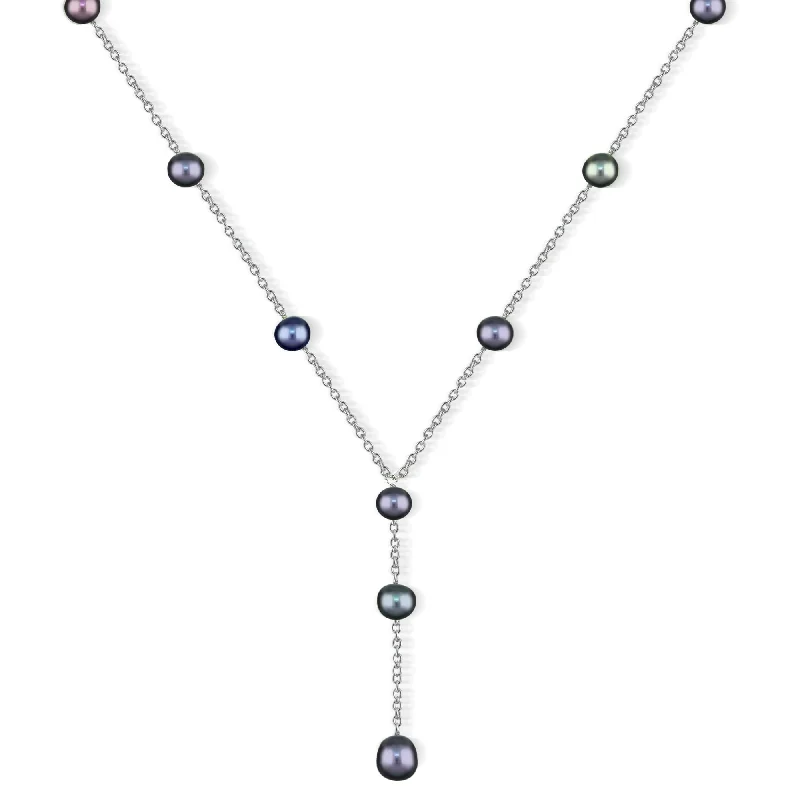 Rustic silver necklaces-DaVonna Sterling Silver Black Freshwater Pearl Necklace (7-7.5 mm)