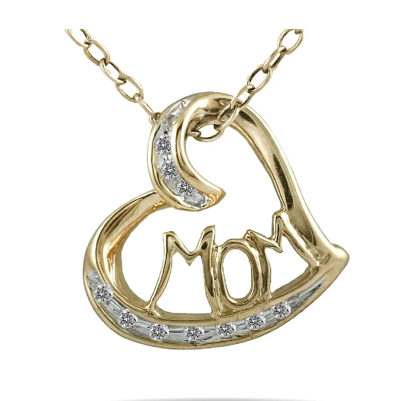 Crystal-twisted necklaces-Marquee 14k Gold 1/8ct TDW Diamond Heart 'Mom' Necklace