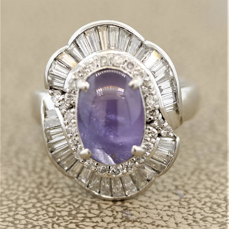 Tiered design rings-Purple Star Sapphire Diamond Platinum Ring