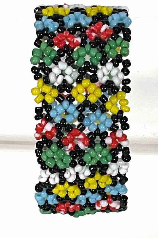 Tiny dot bangles-Small bead wide woven floral design beaded bracelet - Togo