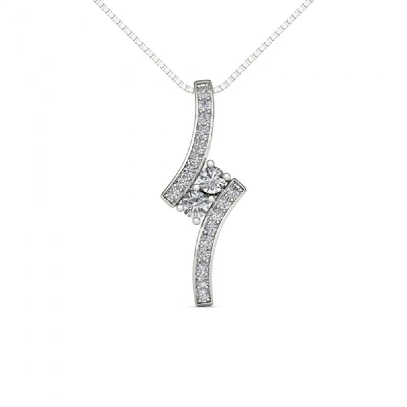 Thick bar necklaces-De Couer 10K White Gold 1/2ct TDW Diamond Two Stone Necklace - White H-I