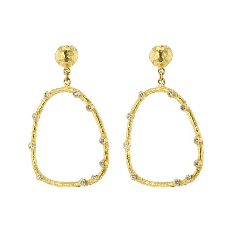 Citrine stud earrings-Diamond Oblong Hoop Drop Earring