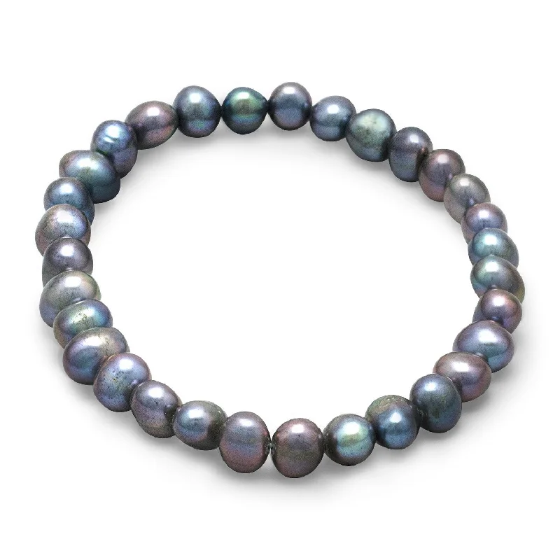 Gem stack bangles-Peacock Cultured Freshwater Pearl Stretch Bracelet