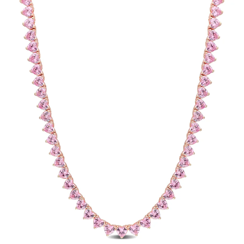 Lustrous pearl necklaces-Miadora Created Pink Sapphire Heart Necklace in Rose Plated Sterling Silver