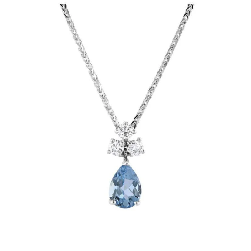 Double gem engagement rings-18ct White Gold Pear Cut Aquamarine & Diamond Pendant & Chain