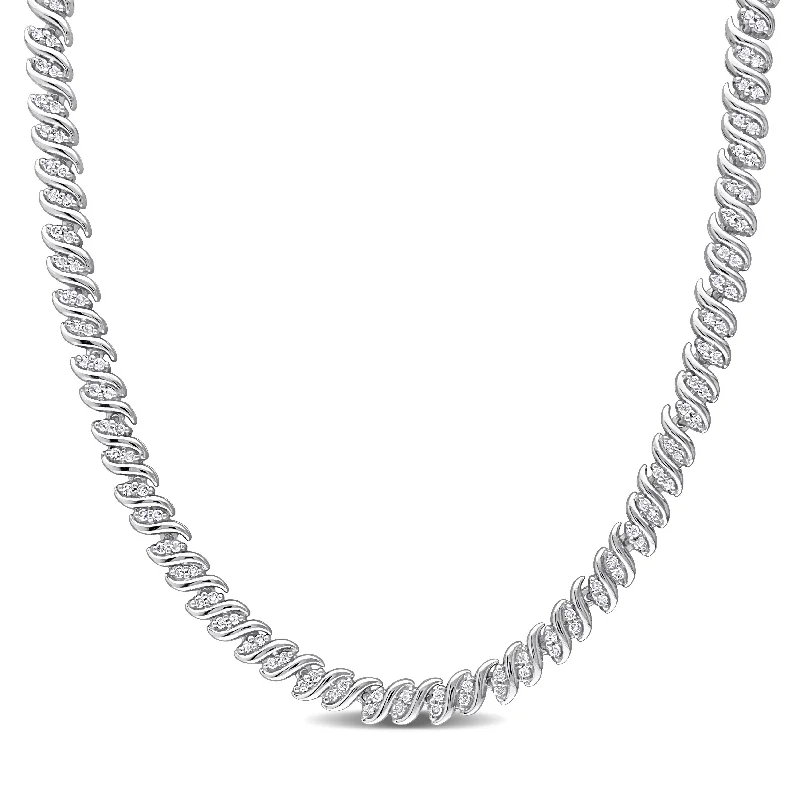 Lily flower necklaces-Miadora Sterling Silver 2ct TDW Diamond S-link Tennis Necklace