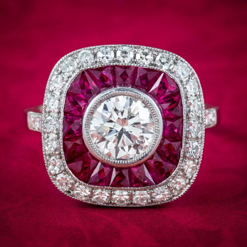 Smooth form rings-Art Deco Style Diamond Ruby Target Cluster Ring 2.5ct Of Diamond