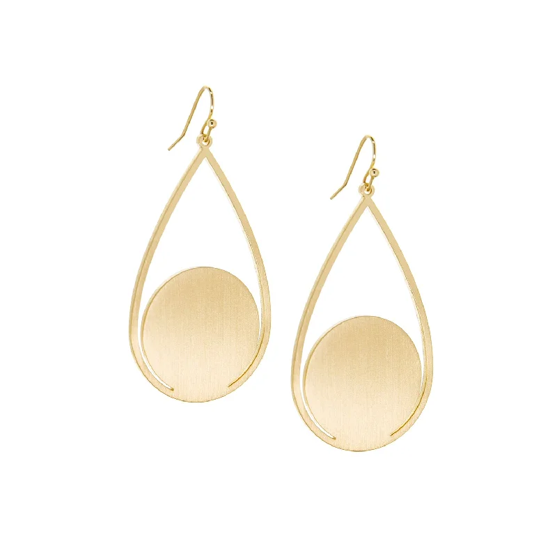 Crystal-twisted earrings-brushed metal disc teardrop earring