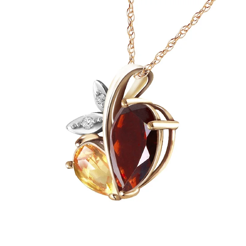 Shiny charm necklaces-5.06 Carat 14K Solid Gold Heart Necklace Garnet, Citrine & Diamonds