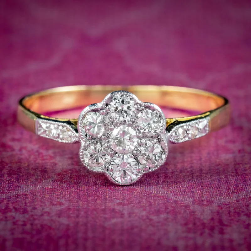 Antique promise rings-Edwardian Style Diamond Daisy Cluster Ring 0.70ct Of Diamond