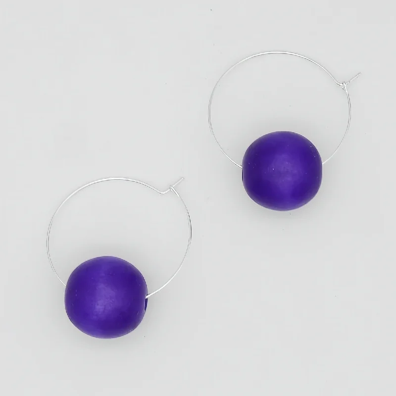 Pure stone earrings-Bright Purple Ball Hoop Dangle Earring