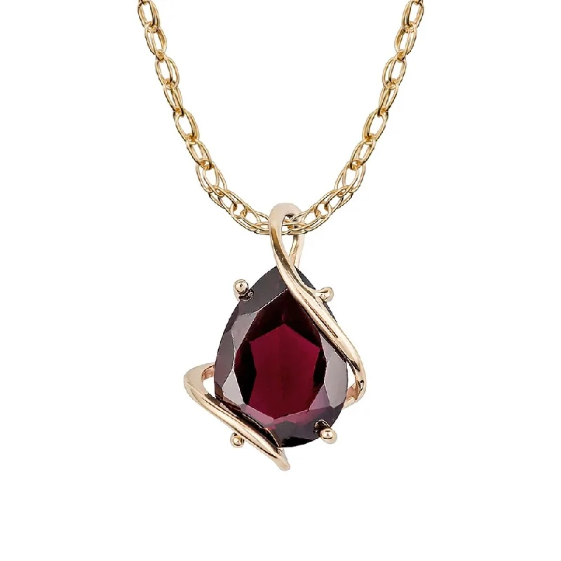 Silk cord necklaces-Viducci 10k Yellow Gold Genuine Pear-shape Garnet Tear-Drop Pendant Necklace