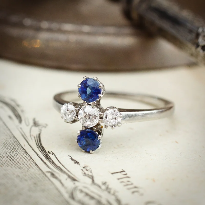 Smooth form rings-Uniquely Created Beautiful Antique Sapphire and Diamond Dress Ring