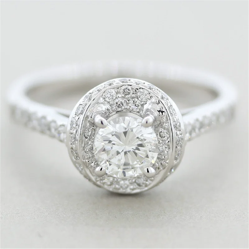 Matte band rings-0.58 Carat Round Diamond Gold Engagement Ring