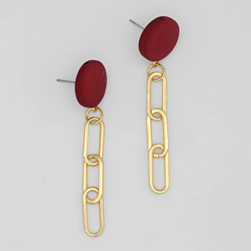 Flat gem earrings-Red Gold Link Dangle Earring