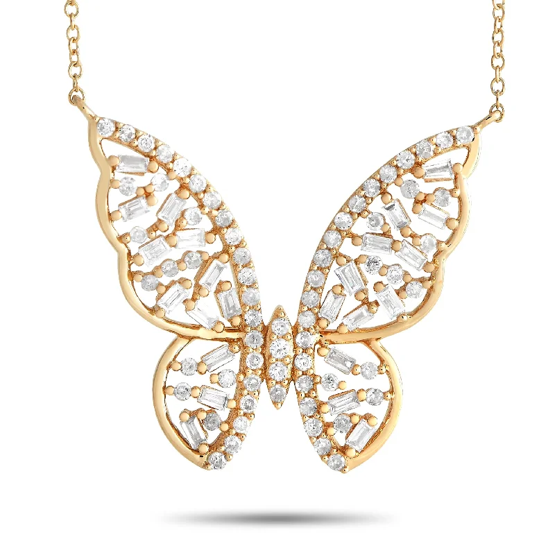 Wide weave necklaces-Yellow Gold 0.60ct Diamond Butterfly Necklace MF01-031224 Length 15 Inch