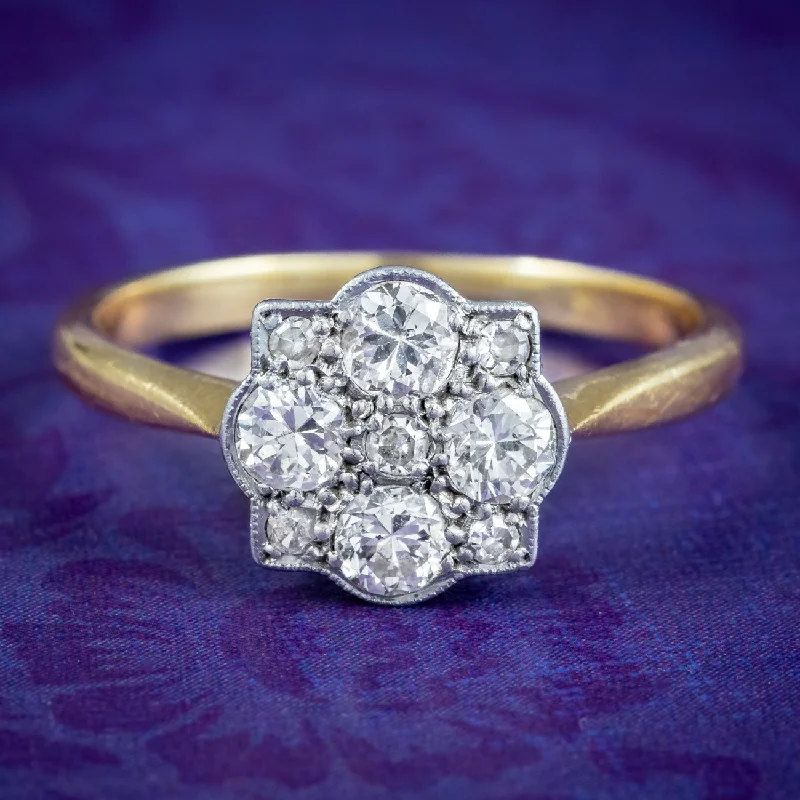 Surf design rings-Antique Edwardian Diamond Cluster Ring 0.50ct Of Diamond