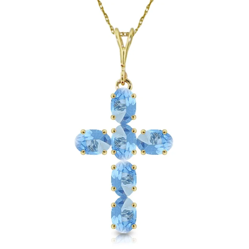 Joy charm necklaces-1.5 Carat 14K Solid Gold Cross Gemstone Necklace Natural Blue Topaz