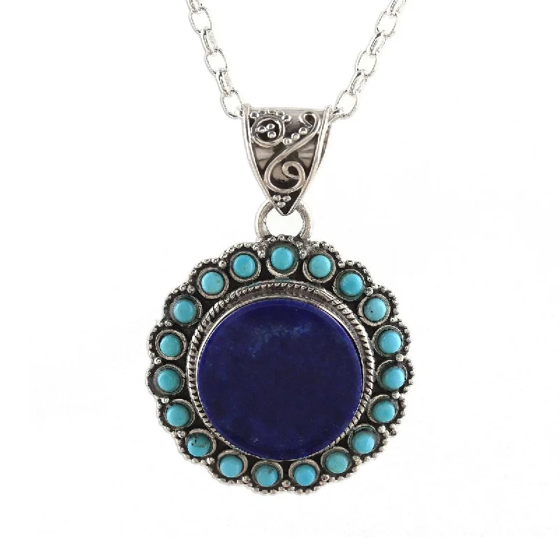 Emerald gem necklaces-NOVICA Glamorous Bloom, Lapis lazuli pendant necklace