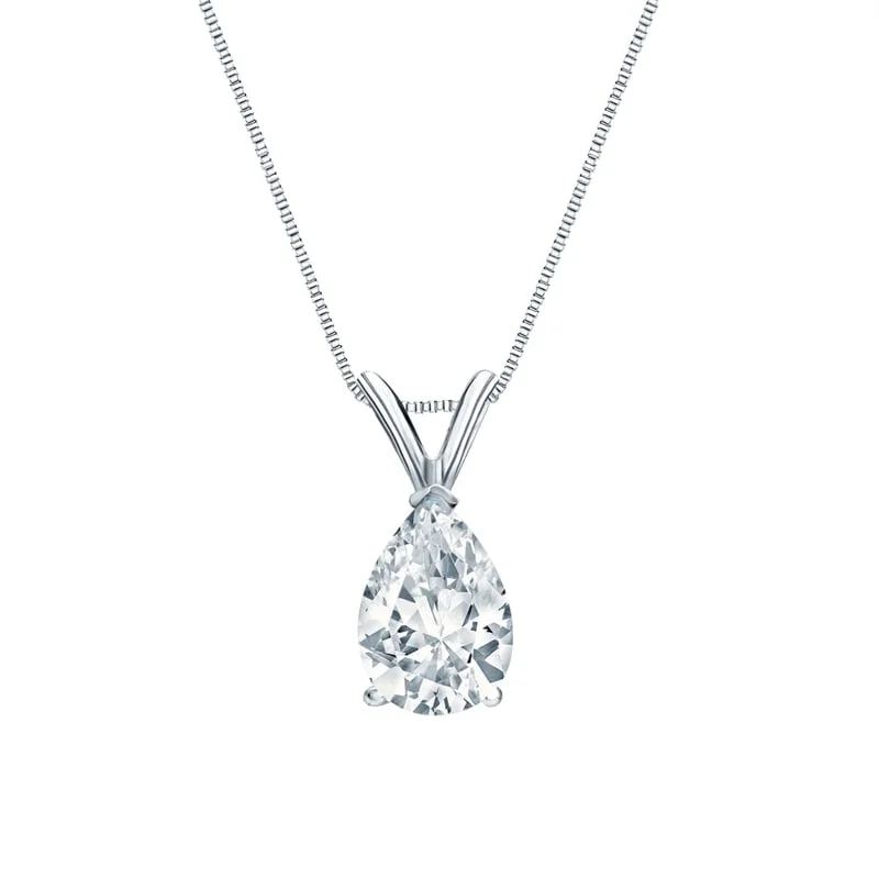 Oval shape necklaces-Auriya 18-karat Gold 2.00ctw Pear Solitaire Lab Grown Diamond Necklace V-End (H-I VS) Prong - 2