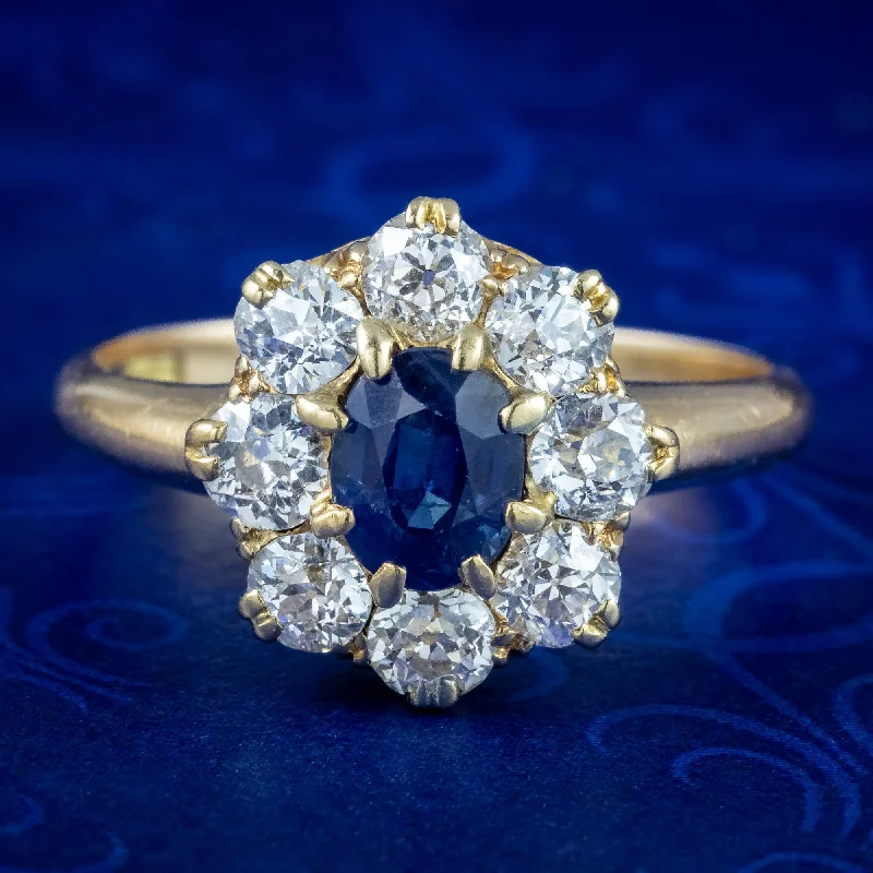 Citrine gem rings-Antique Victorian Sapphire Diamond Cluster Ring 0.60ct Sapphire