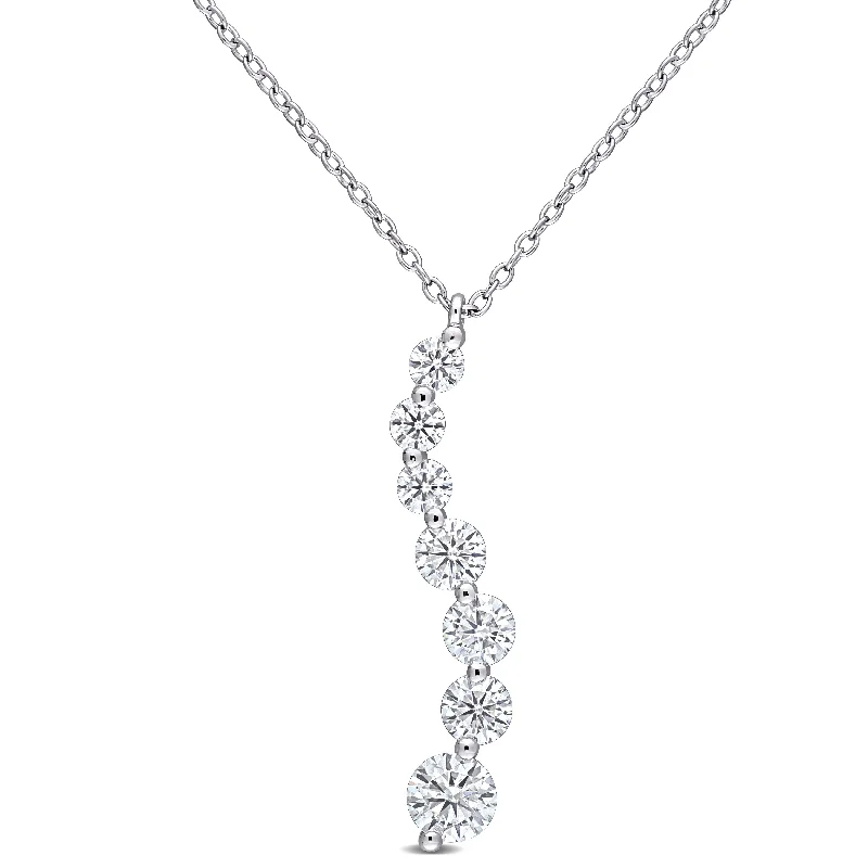 Quartz healing necklaces-Miadora 1 1/2ct DEW Moissanite Graduated Journey Necklace in Sterling Silver - 31 mm x 18 in x 6.1 mm