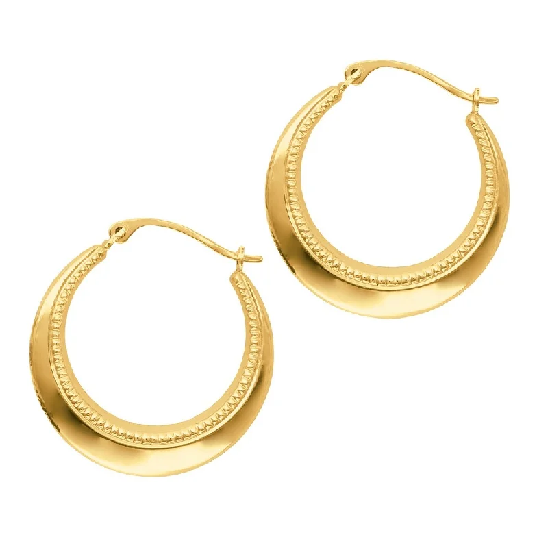 Citrine gem earrings-Curata 14k Yellow Gold 22mm Bead Detail Ethnic Hoop Earring