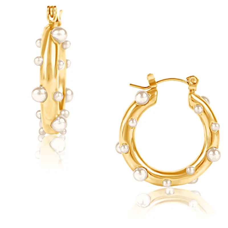 Topaz gem earrings-Nicoletta Pearl Hoop Earring