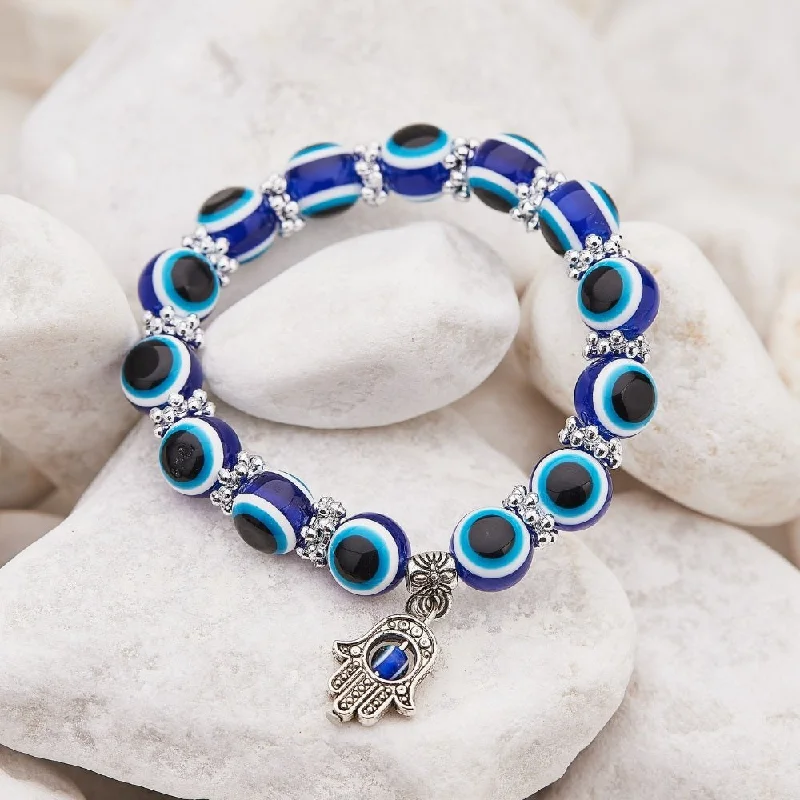 Tight clasp bangles-Blue Hamsa Hand Evil Eye Bracelet