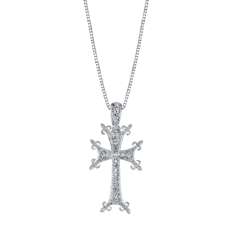 Regency style necklaces-14K White Gold Diamond Cross Necklace