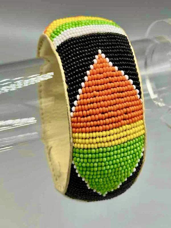 Birch grain bangles-Traditional Design Wide Beaded Leather Bracelet - Mali