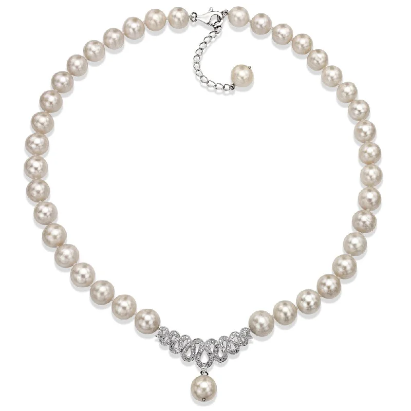 Haze glass necklaces-DaVonna Sterling Silver White Freshwater Pearl 18-inch Necklace (10-11 mm)