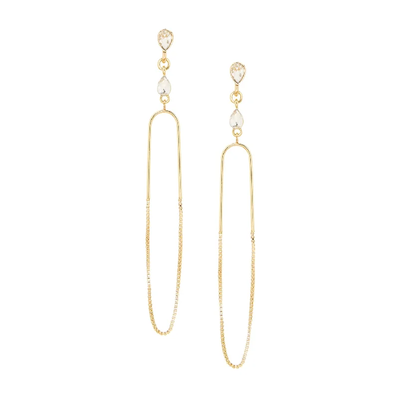 Curved design earrings-chain drop post earring