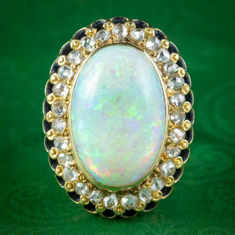 Small stack rings-Vintage Opal Diamond Cocktail Ring 14ct Natural Opal