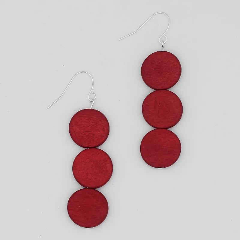 Java charm earrings-Red Triple Bead Kira Earring