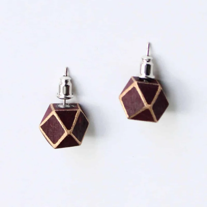 Lily charm earrings-Handcrafted Burgundy Geometric Wooden Post Earrings