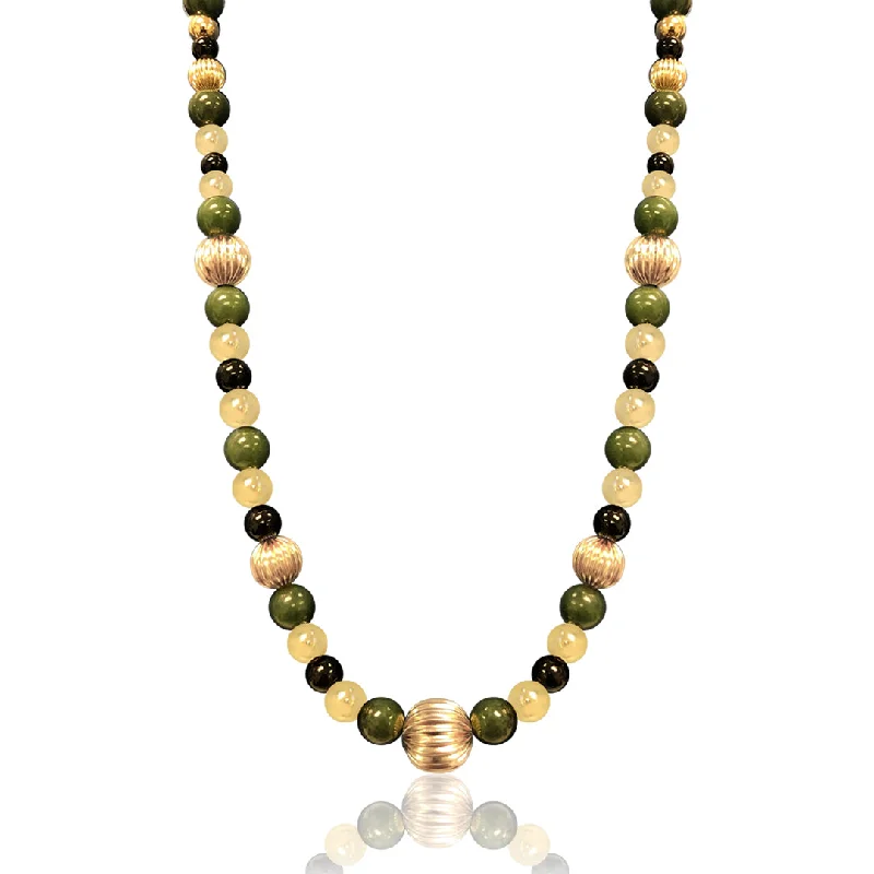 Flat knot necklaces-14K Yellow gold beaded necklace with jade and onyx