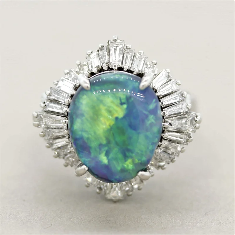 Wide gold rings-Australian Black Opal Diamond Platinum Cocktail Ring